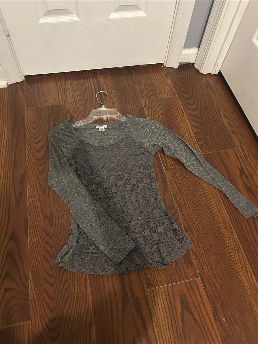 Bozzolo Gray Lace-Front Long Sleeve Top